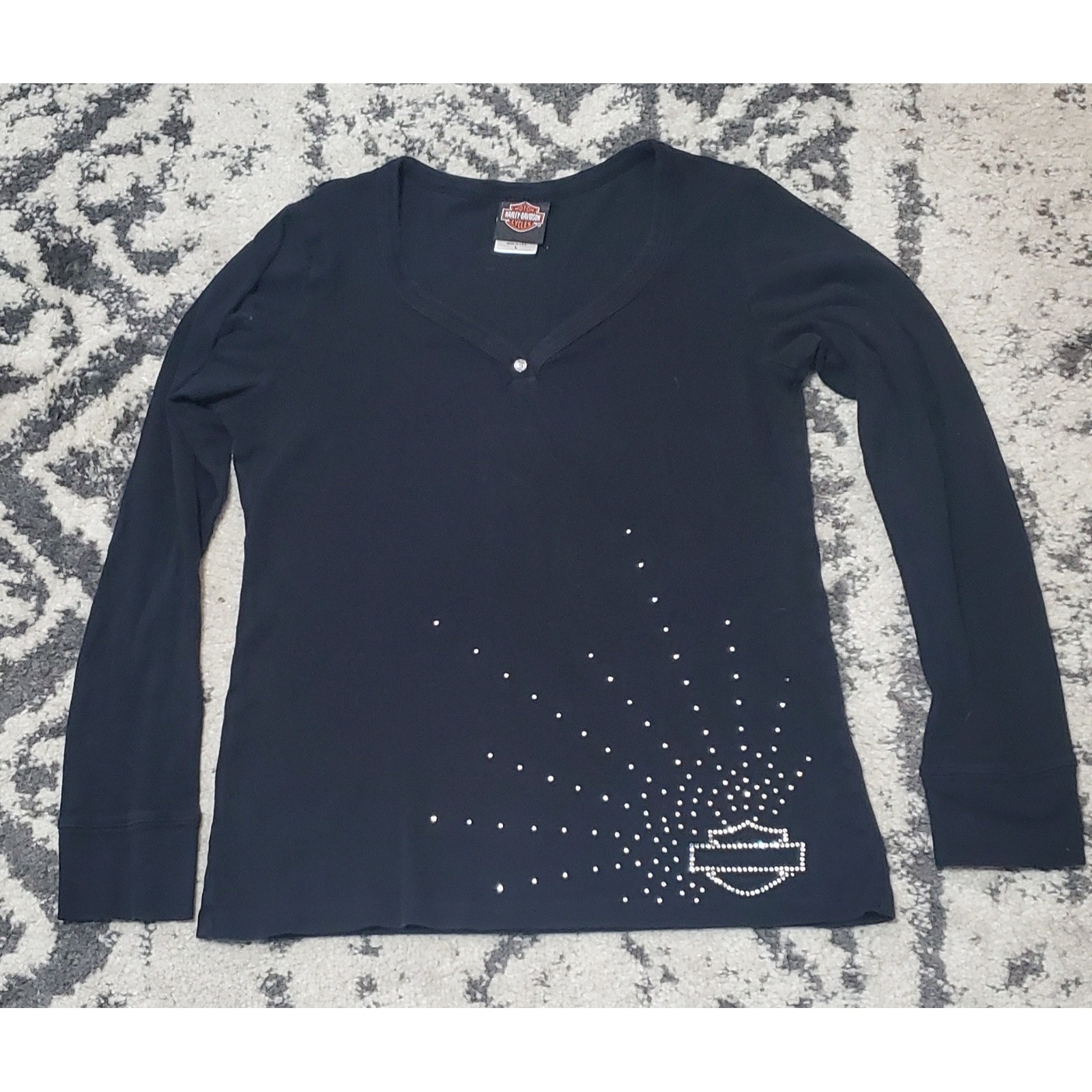 Harley Davidson Black Rhinestoned Long Sleeve Women's Shirt